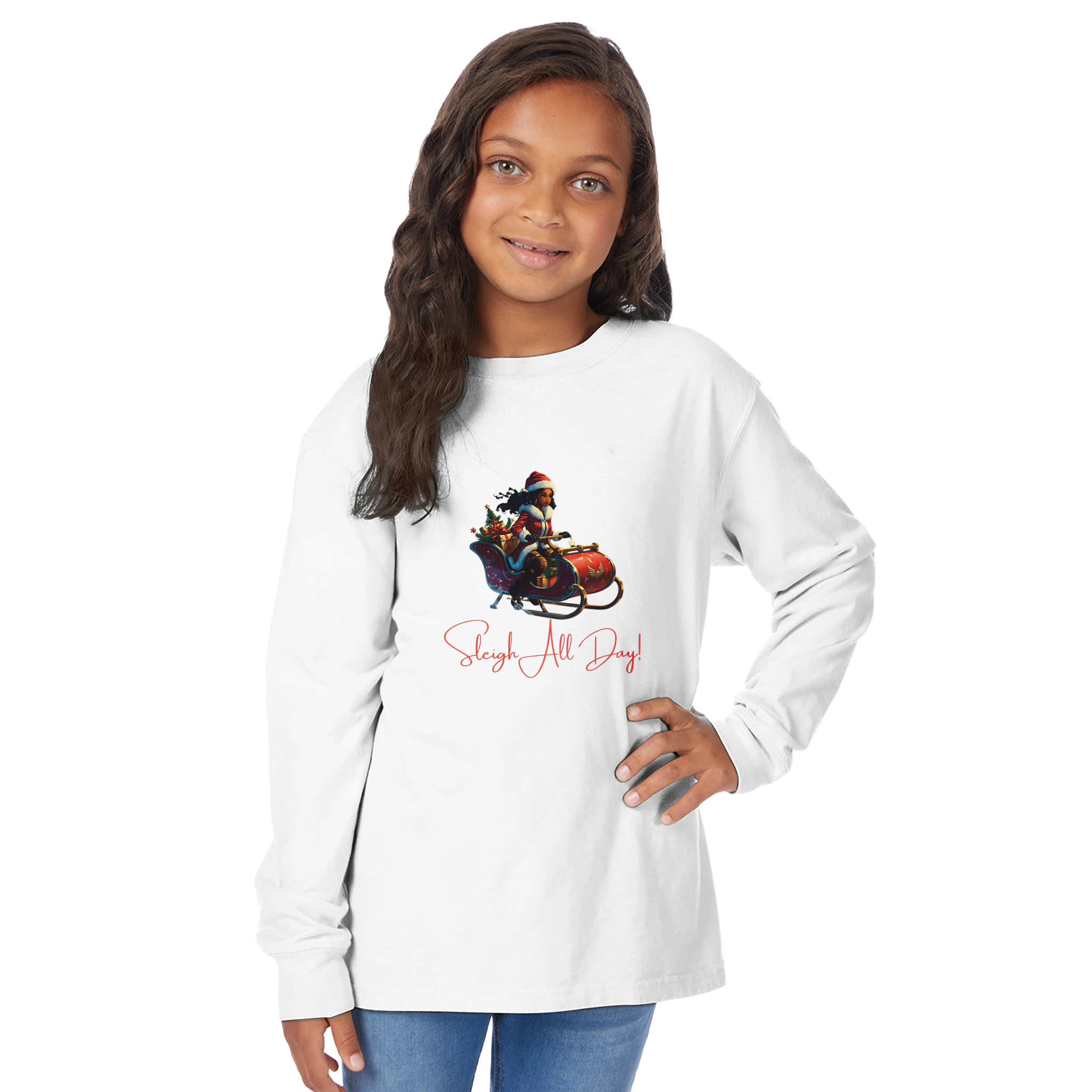 Sleigh All Day – Kids’ Christmas Sweatshirt (Girls 7–14)