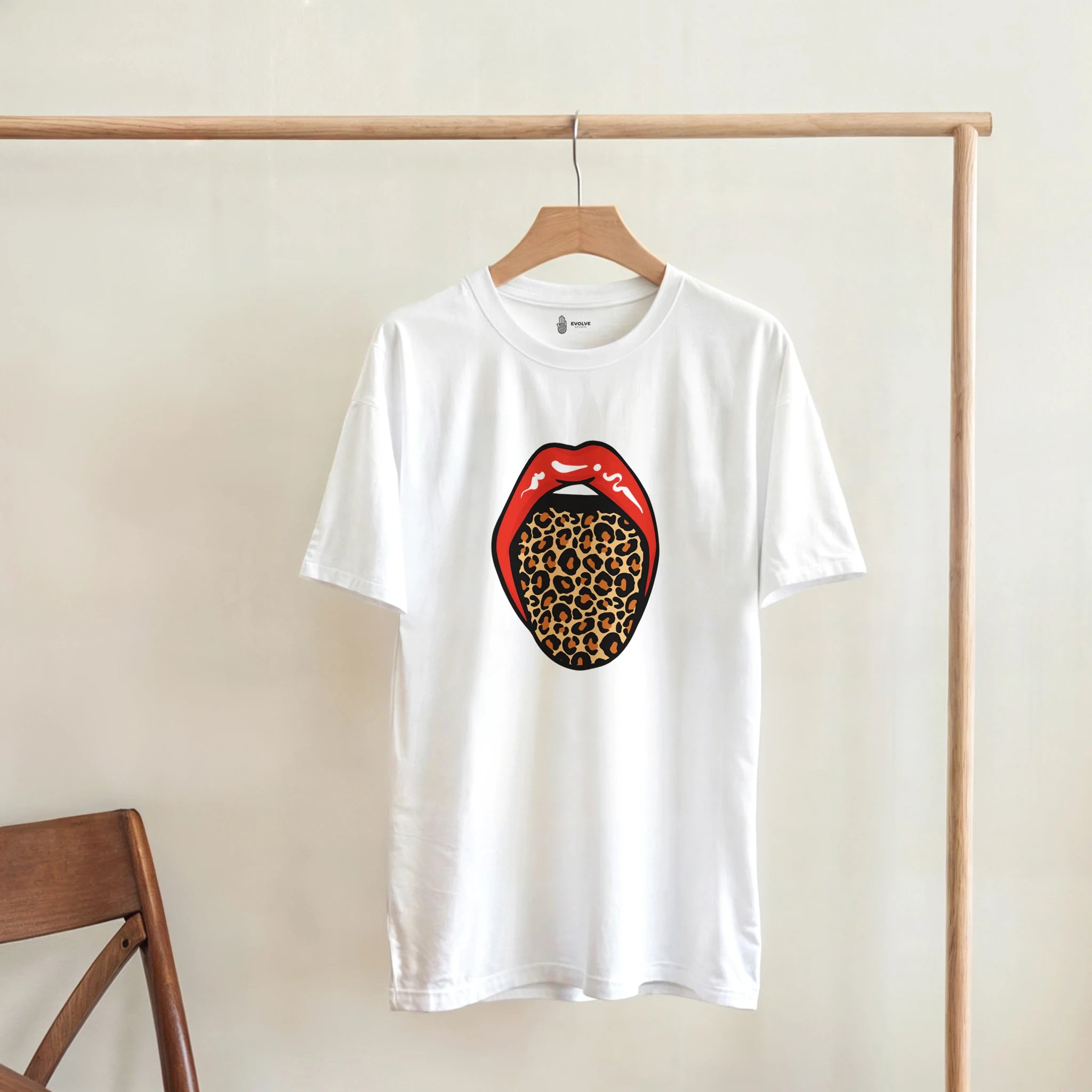 Unisex Crewneck T-Shirt – Red Lips & Leopard Tongue Design