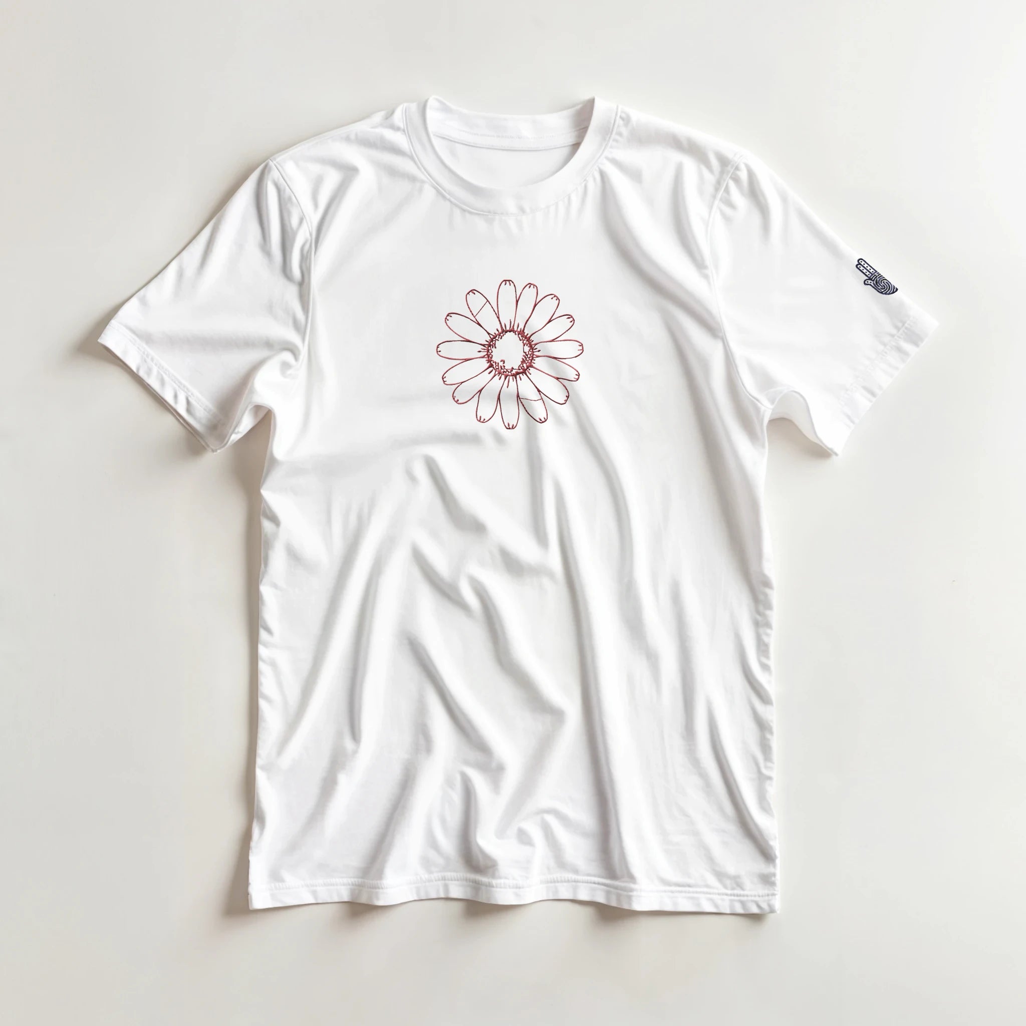 Unisex Crewneck T-Shirt | Embroidered Flower Design